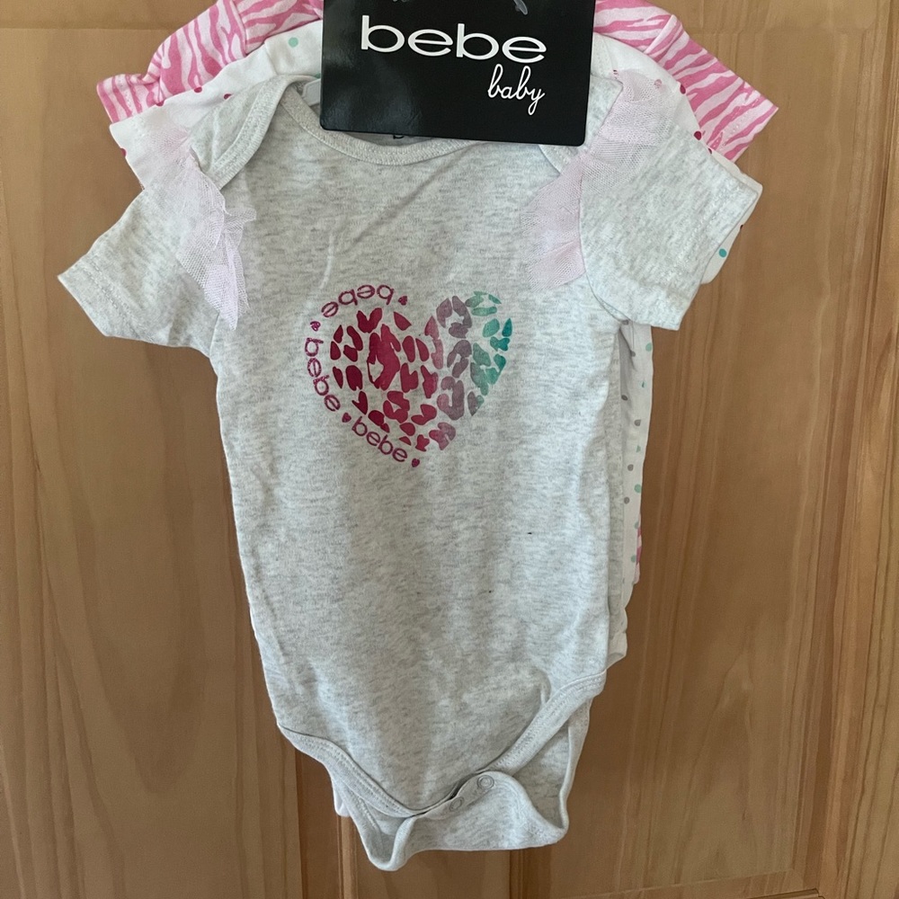 New With Tags, Baby Girls Size 6/9 Months 3 Pack Bebe Baby Onesies